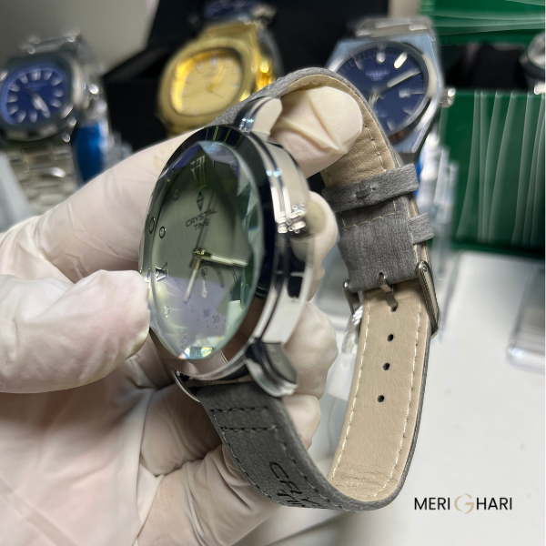 Crystal Time Military-Style Quartz Watch – Matte Grey Dial with Textured Strap