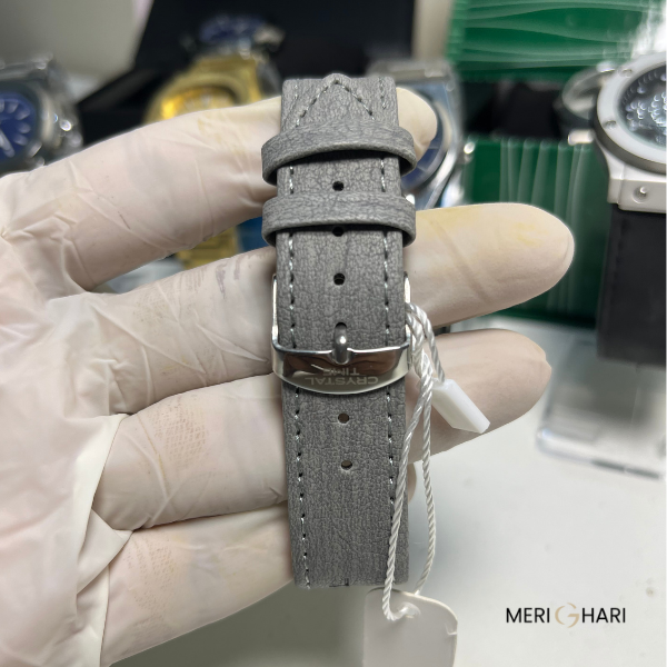 Crystal Time Military-Style Quartz Watch – Matte Grey Dial with Textured Strap