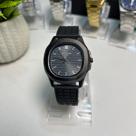 Patek Philippe Nautilus-Inspired Black Edition β Sporty Rubber Strap Watch