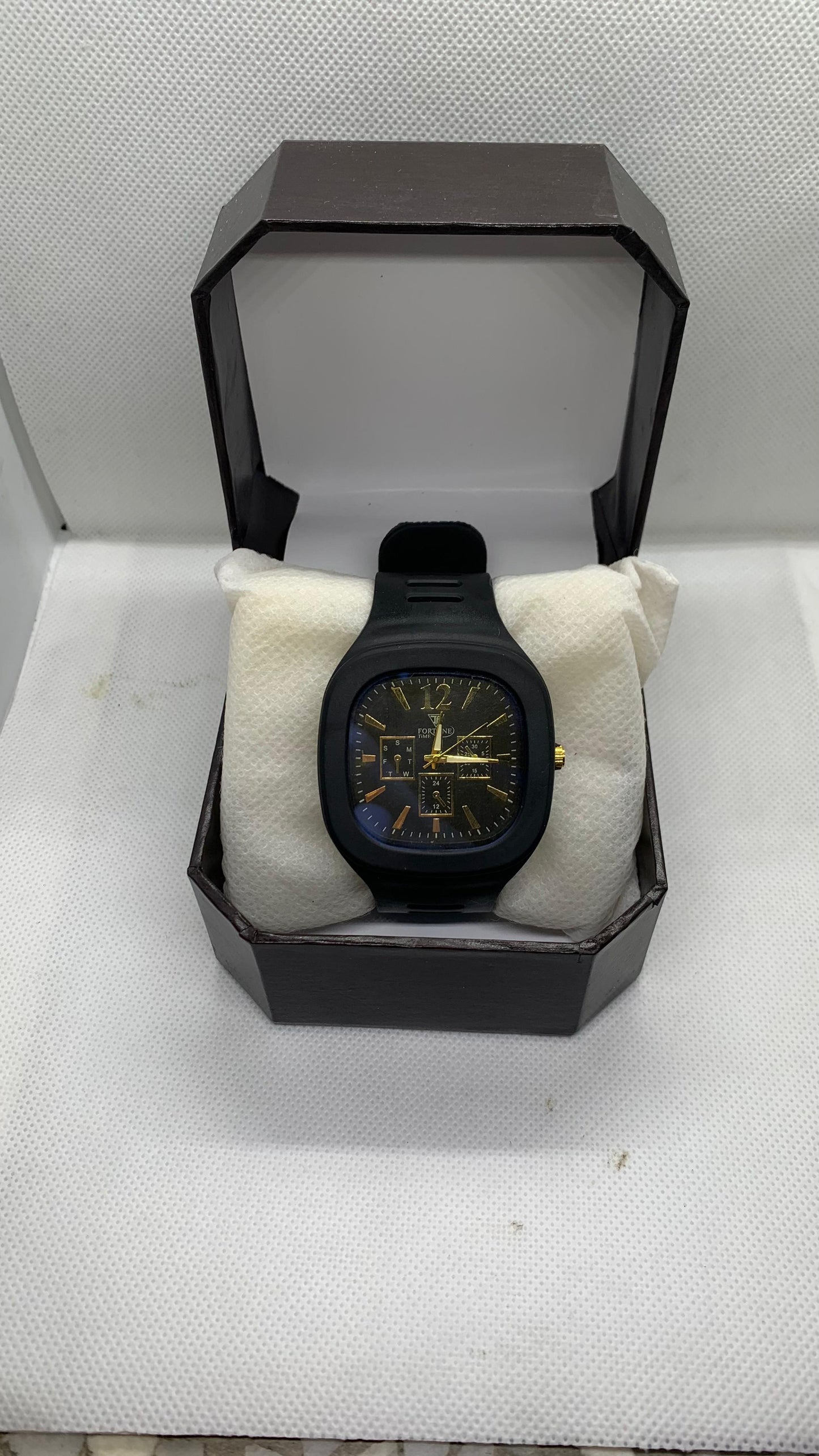 Fortuner Sport Chrono-Style Watch – Blue Dial with Black Rubber Strap