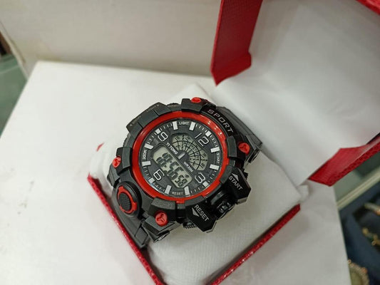 Men's Black & Red Silicone Digital Sports Watch