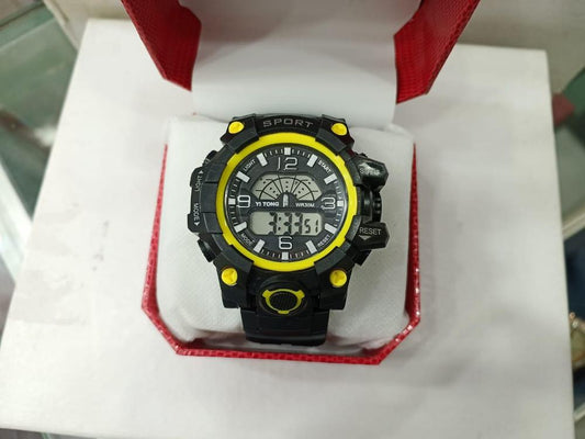 Men's Black & Yellow Silicone Digital Sports Watch