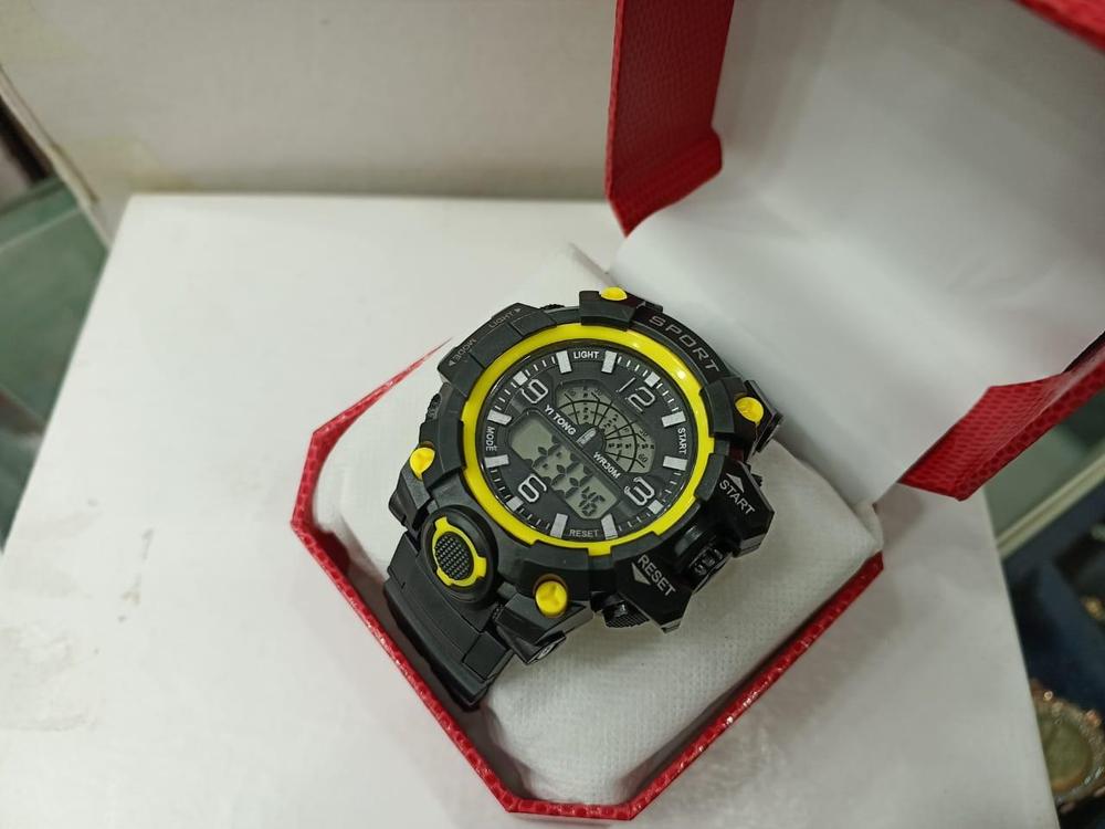 Men's Black & Yellow Silicone Digital Sports Watch