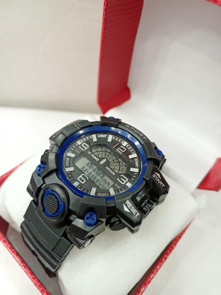 Men's Black & Blue Silicone Digital Sports Watch