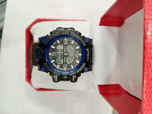 Men's Black & Blue Silicone Digital Sports Watch