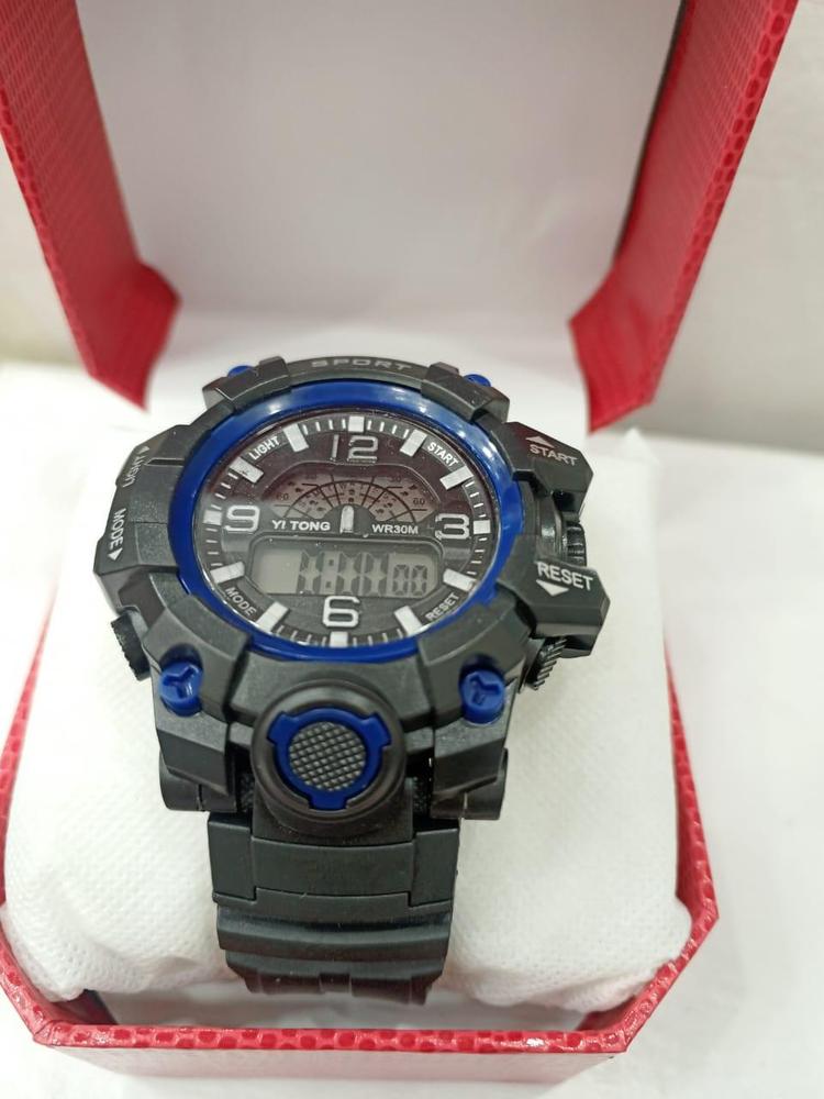 Men's Black & Blue Silicone Digital Sports Watch