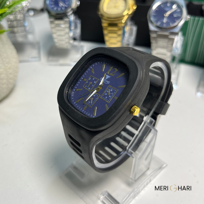 Fortuner Sport Chrono-Style Watch – Blue Dial with Black Rubber Strap