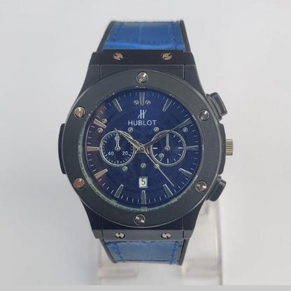 Blue Strap Hublot-Inspired Chronograph Watch for Men