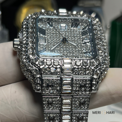 Iced Out Roman Dial Luxury Watch – Fully Crystallized Steel Design