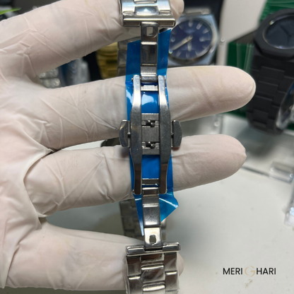 Patek-Style Blue Dial Watch for Men | Silver Stainless Steel Analog Date Wristwatch