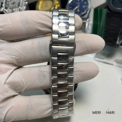 Patek-Style Blue Dial Watch for Men | Silver Stainless Steel Analog Date Wristwatch