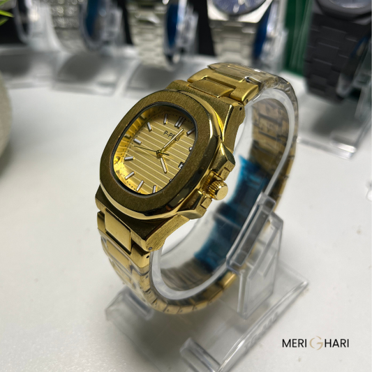 Luxury Men's Gold Watch P-PPLI | Stainless Steel Analog Date Wristwatch
