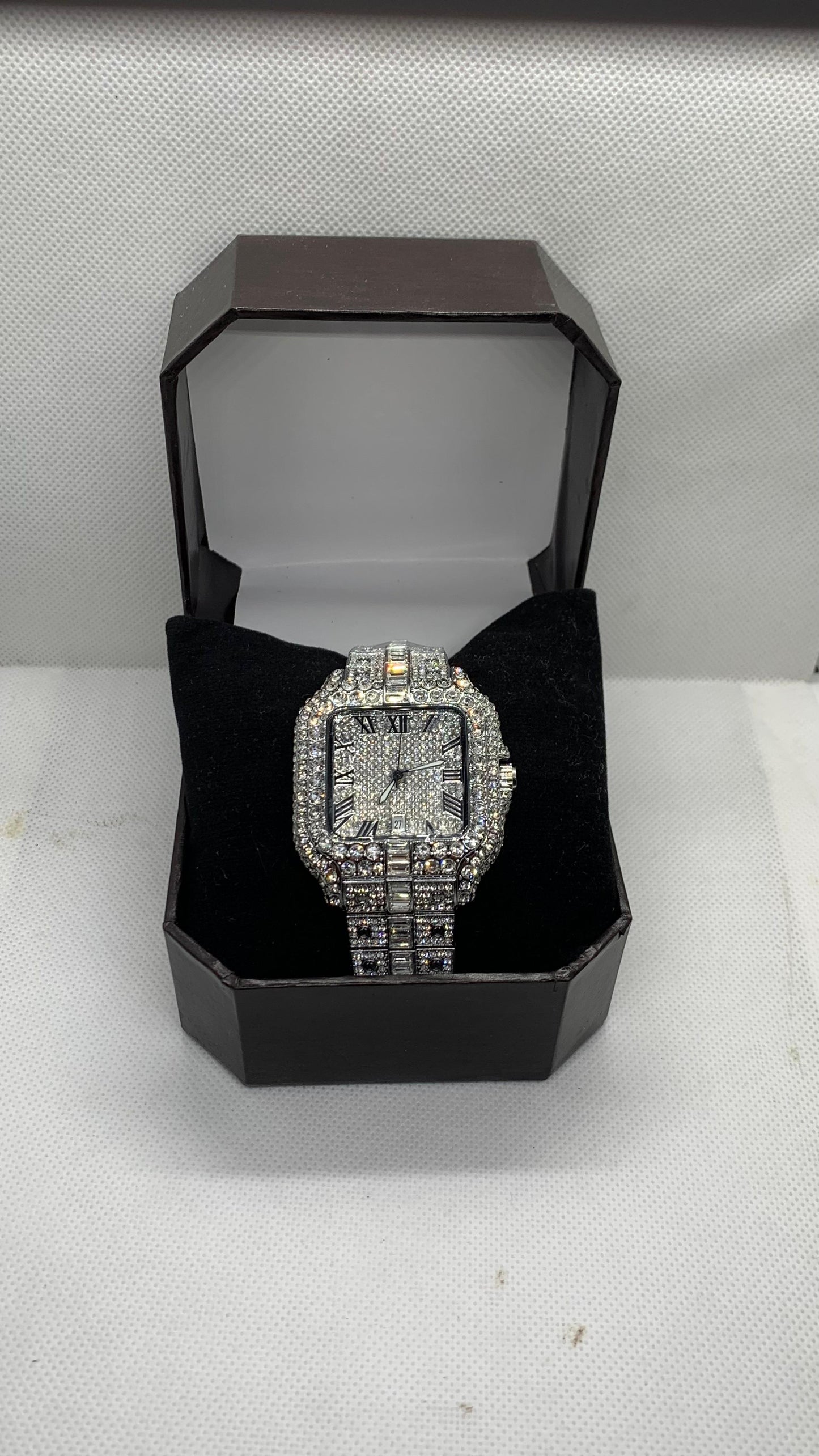 Iced Out Roman Dial Luxury Watch – Fully Crystallized Steel Design