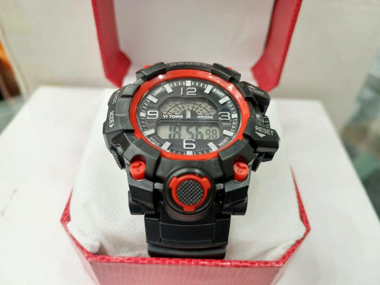 Men's Black & Red Silicone Digital Sports Watch