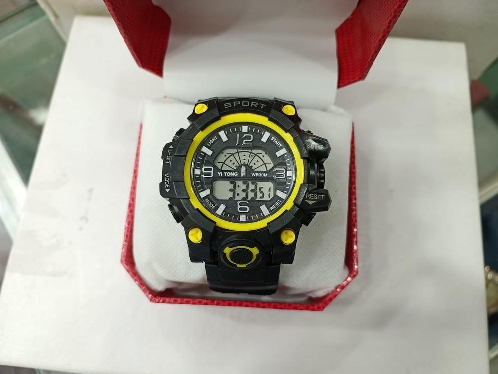 Men's Black & Yellow Silicone Digital Sports Watch