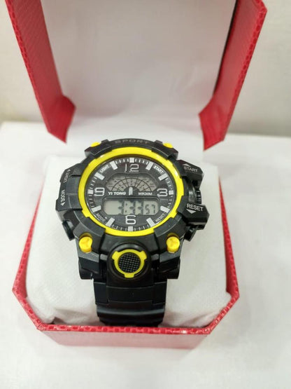 Men's Black & Yellow Silicone Digital Sports Watch