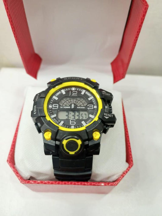 Men's Black & Yellow Silicone Digital Sports Watch
